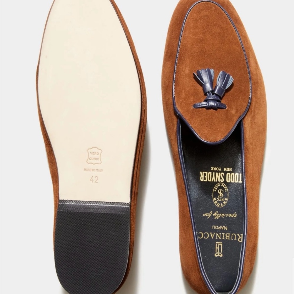 Rubinacci Napoli Brown and Blue Suede Loafers